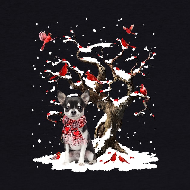 Black Chihuahua Scarf Cardinal Snow Christmas by cogemma.art